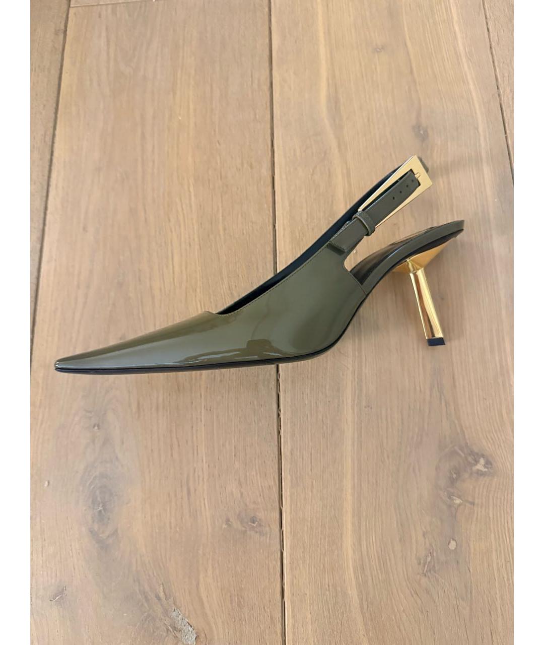 SAINT LAURENT Хаки туфли из лакированной кожи, фото 5