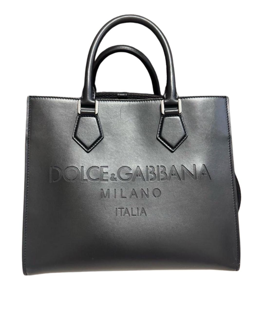 DOLCE&GABBANA Черная кожаная сумка тоут, фото 1