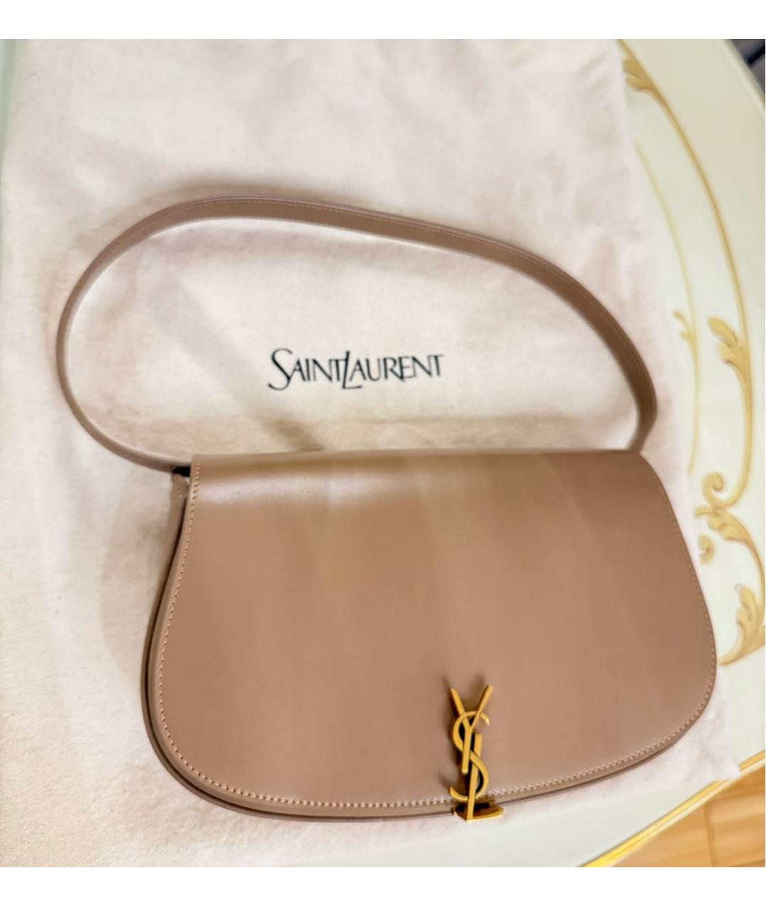 SAINT LAURENT Бежевая кожаная сумка через плечо, фото 5
