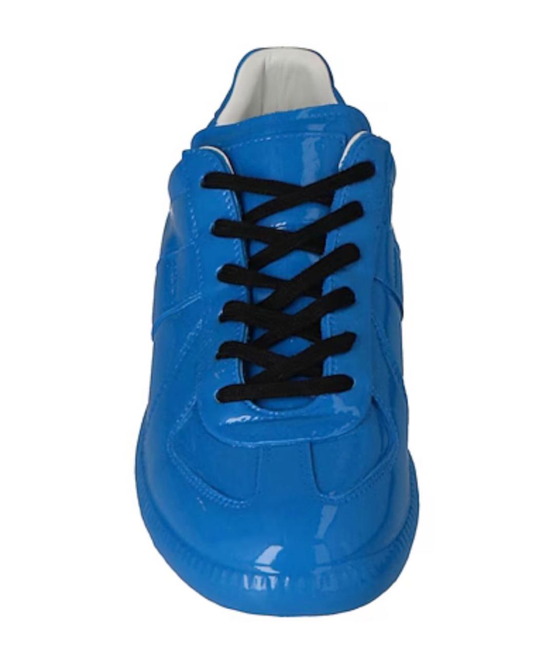 MAISON MARGIELA Синие низкие кроссовки / кеды из лакированной кожи, фото 2