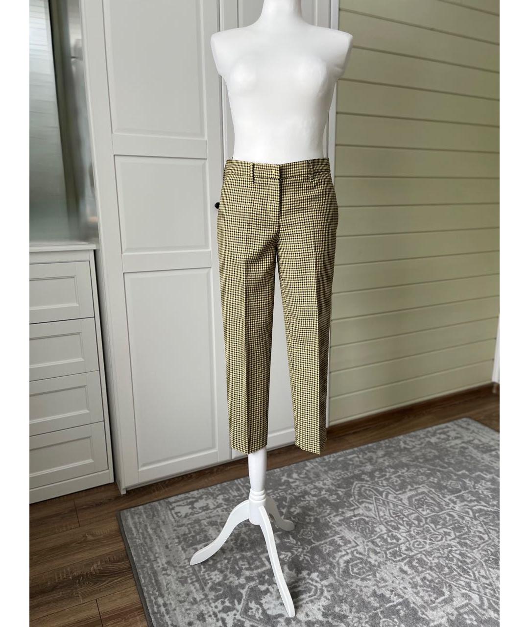 MIU MIU Горчичные шерстяные прямые брюки, фото 2
