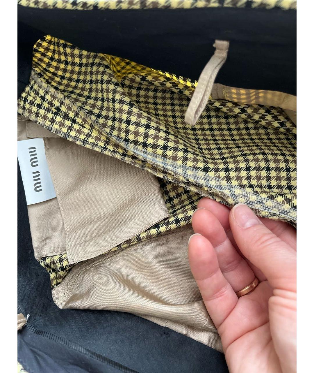 MIU MIU Горчичные шерстяные прямые брюки, фото 6