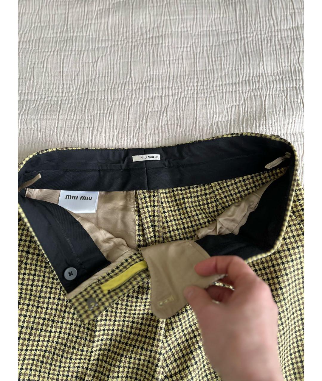 MIU MIU Горчичные шерстяные прямые брюки, фото 4