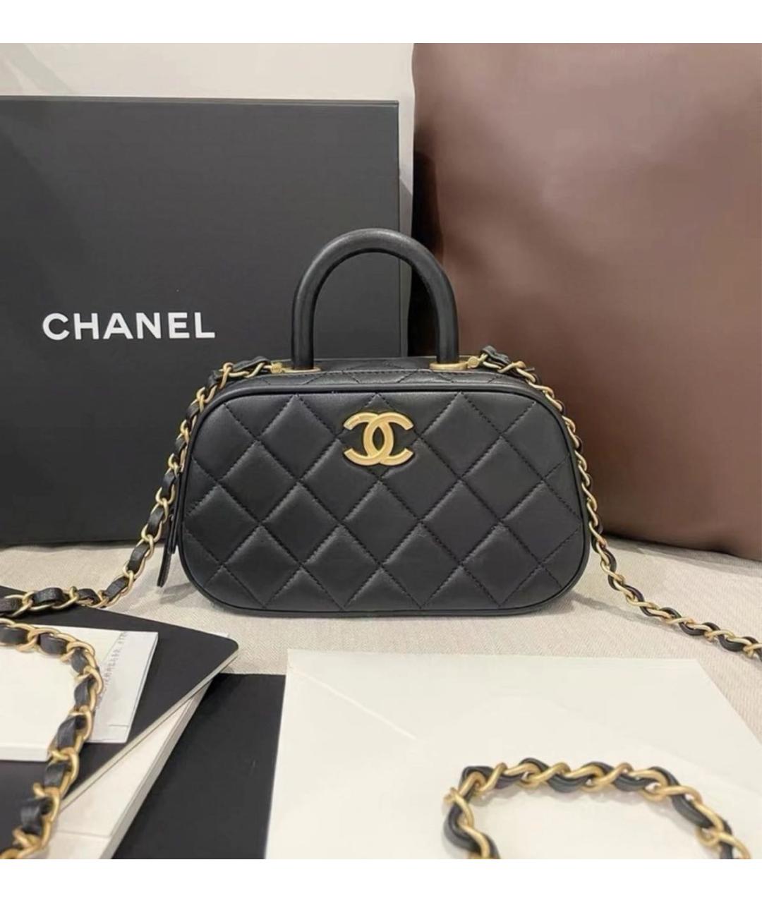 CHANEL Черная кожаная сумка с короткими ручками, фото 7