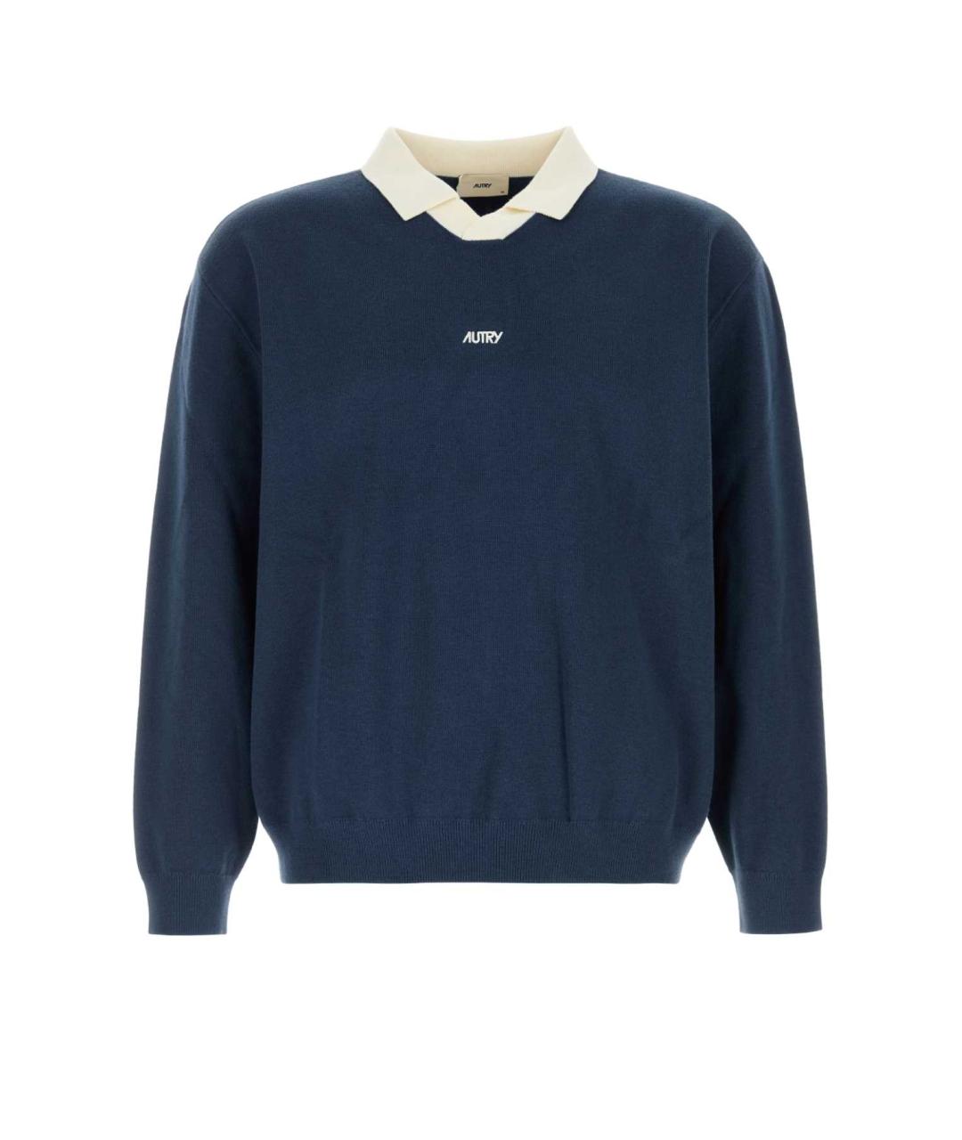 AUTRY Синее хлопковое поло с длинным рукавом, фото 1