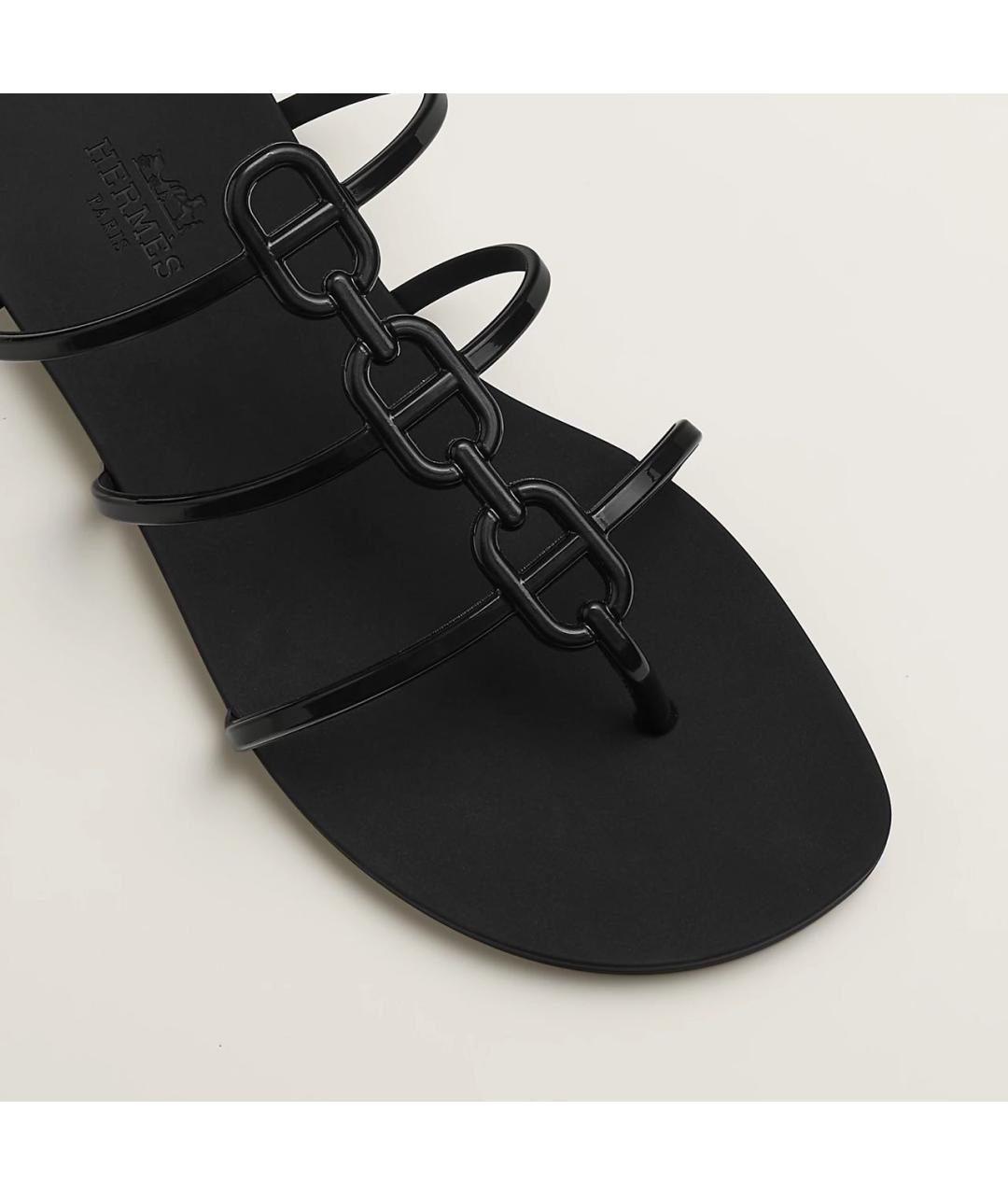 HERMES Черные резиновые шлепанцы, фото 4