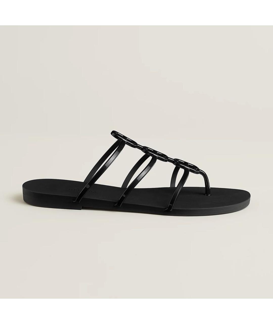 HERMES Черные резиновые шлепанцы, фото 5