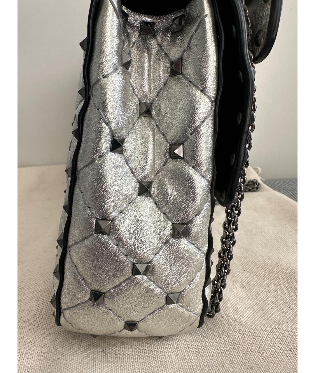 VALENTINO Серебряная кожаная сумка с короткими ручками, фото 6