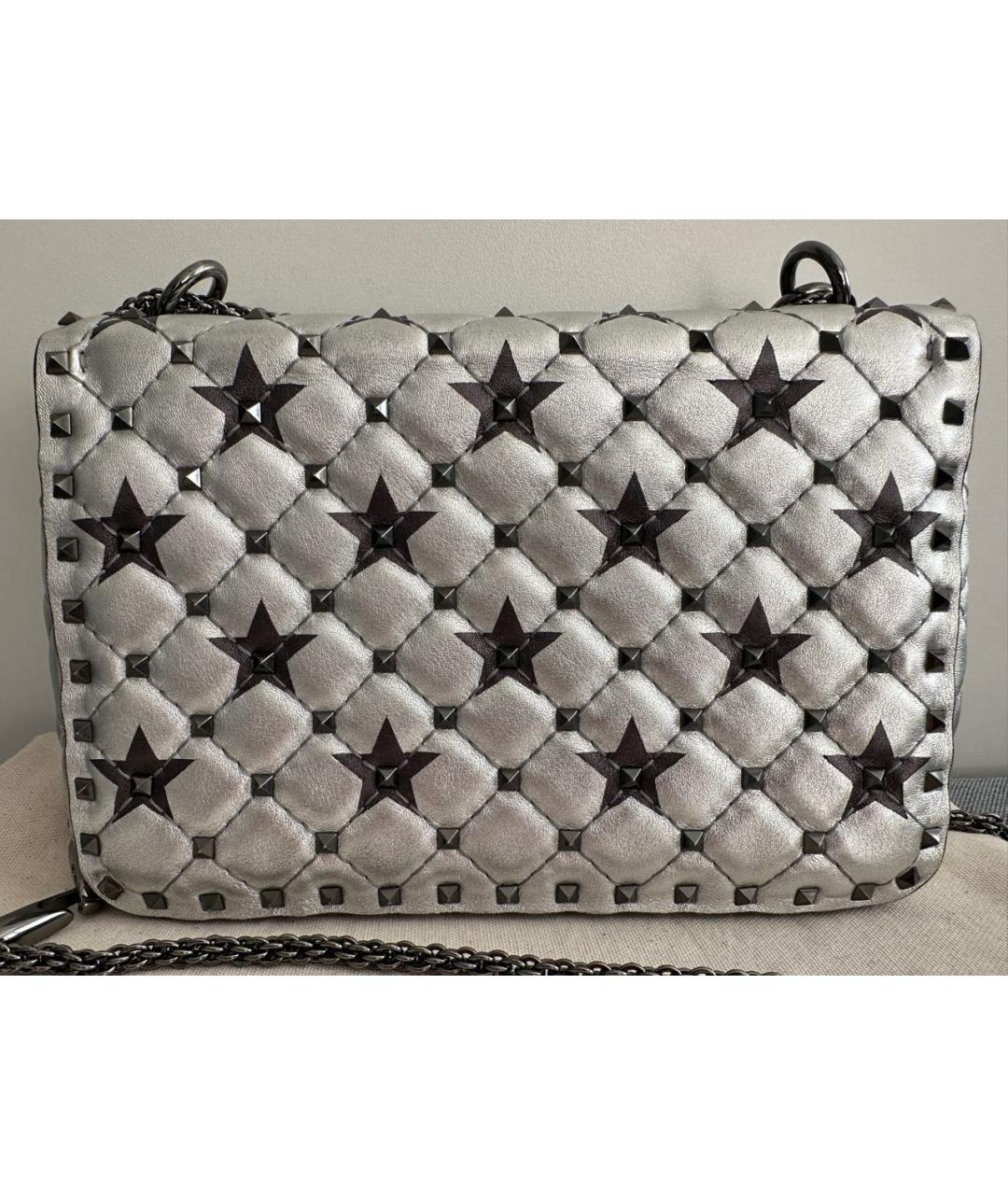 VALENTINO Серебряная кожаная сумка с короткими ручками, фото 3