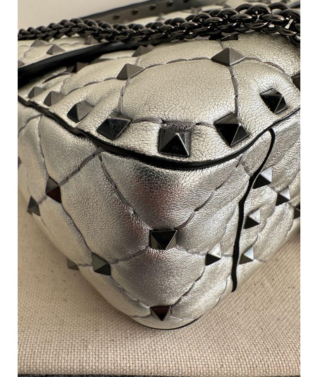 VALENTINO Серебряная кожаная сумка с короткими ручками, фото 8