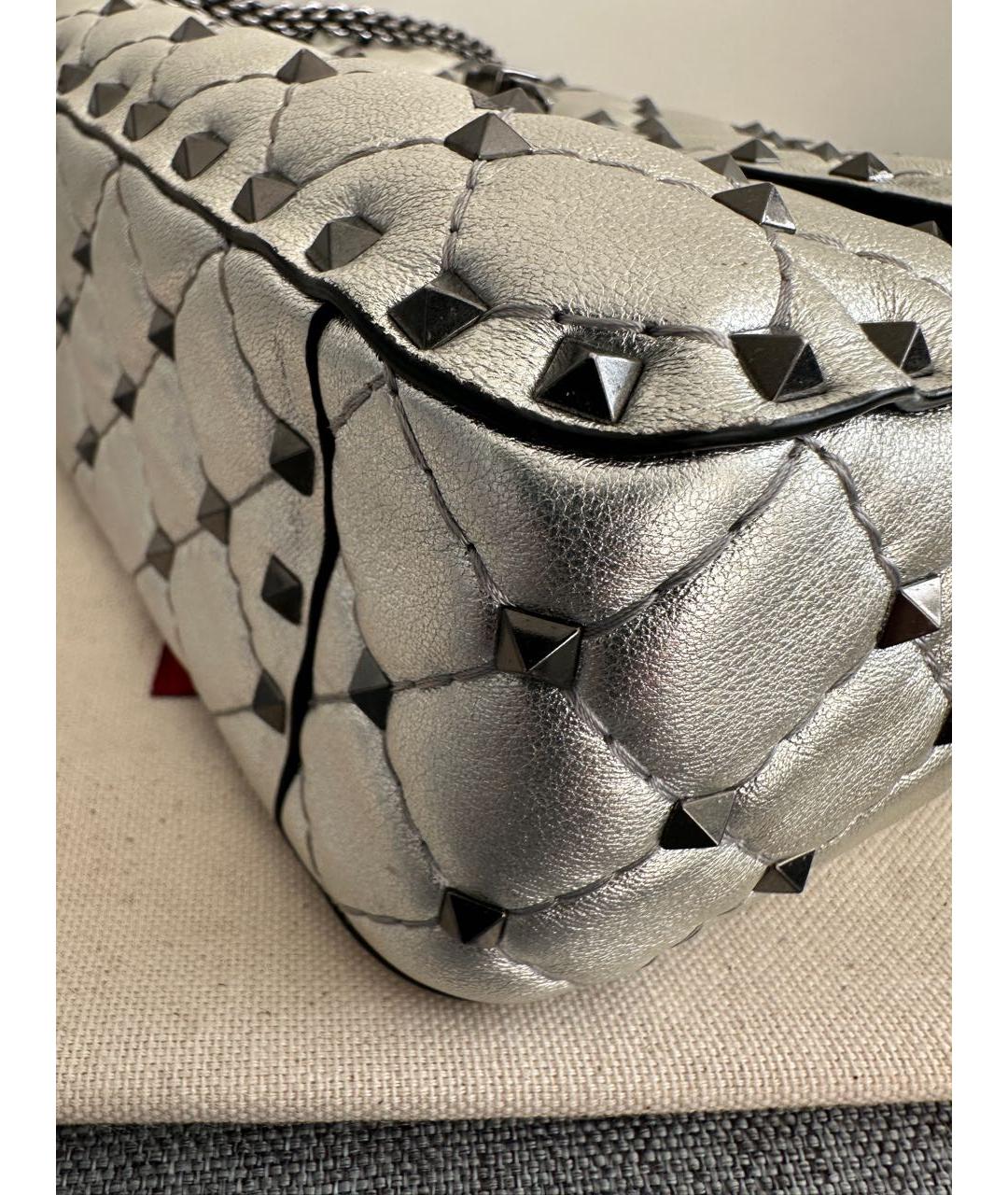 VALENTINO Серебряная кожаная сумка с короткими ручками, фото 7
