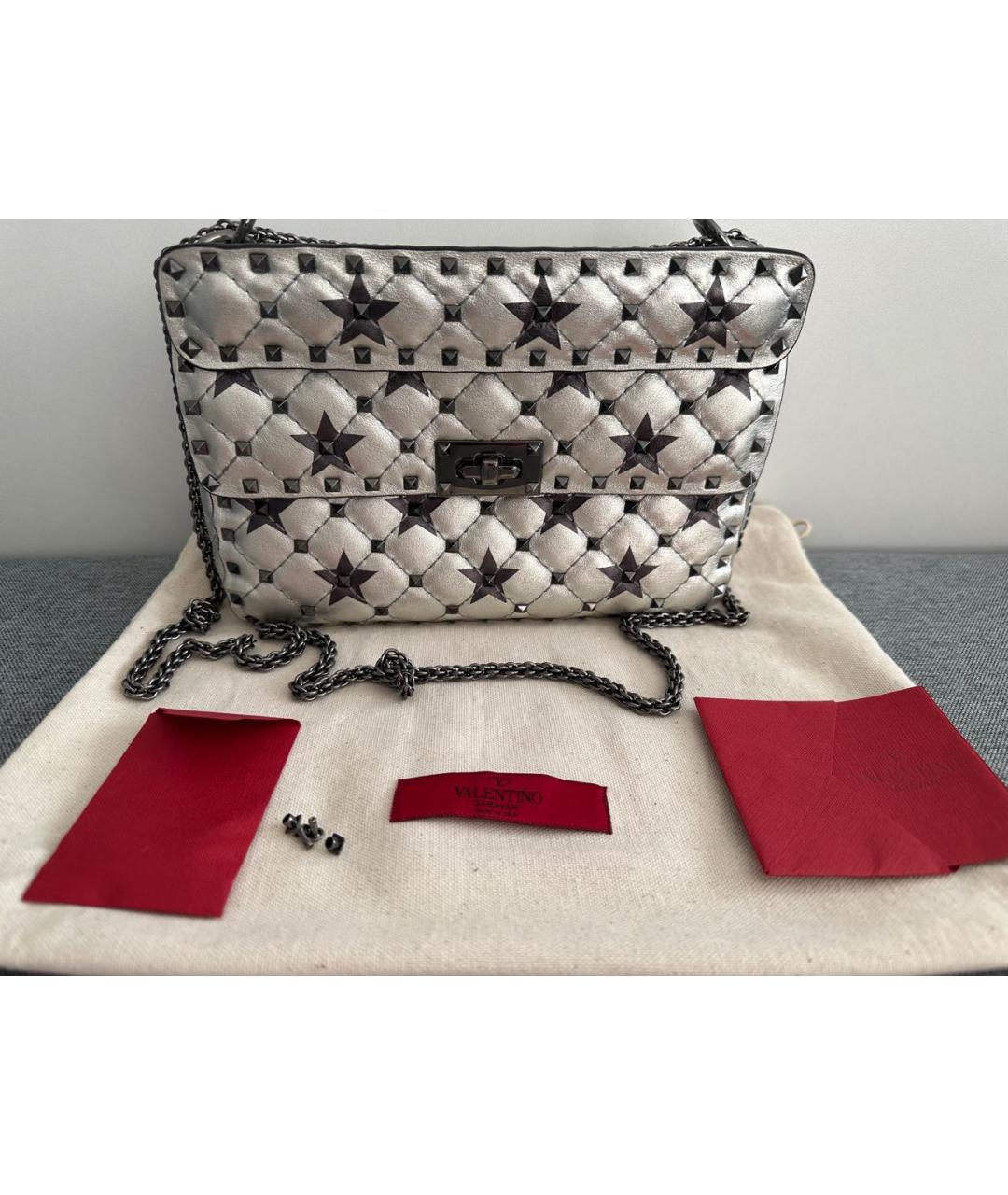 VALENTINO Серебряная кожаная сумка с короткими ручками, фото 2