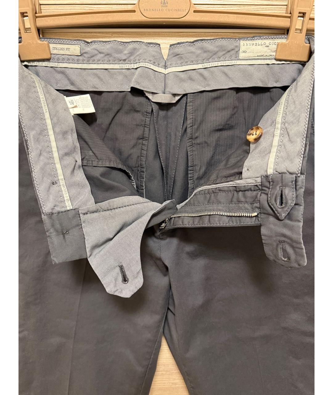 BRUNELLO CUCINELLI Темно-синие хлопковые брюки чинос, фото 6