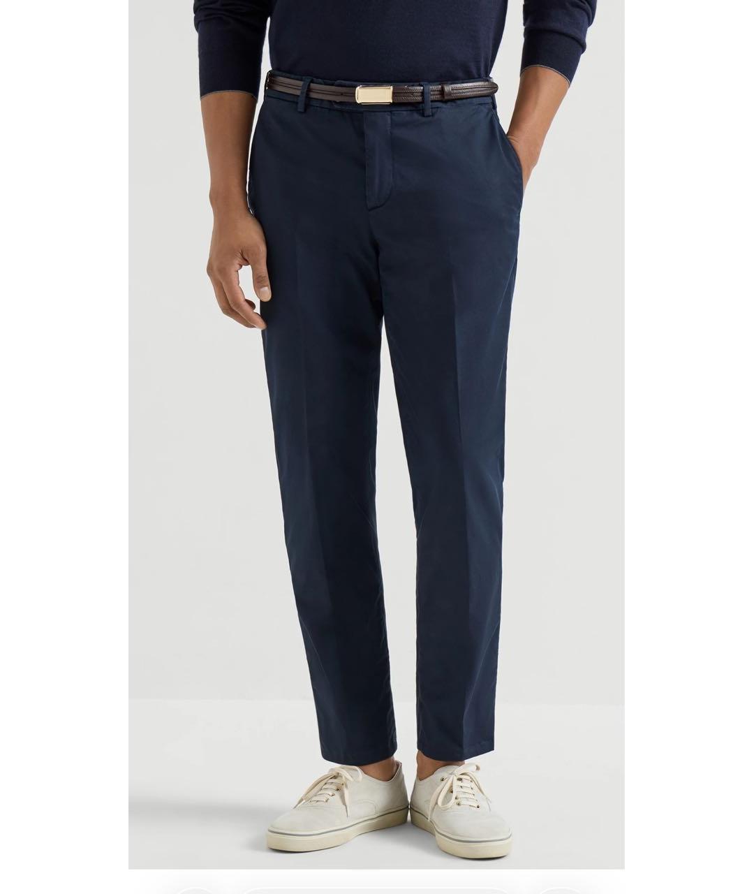 BRUNELLO CUCINELLI Темно-синие хлопковые брюки чинос, фото 2