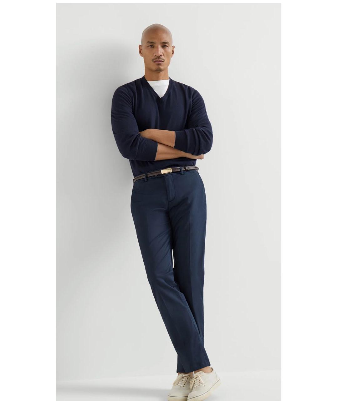 BRUNELLO CUCINELLI Темно-синие хлопковые брюки чинос, фото 4