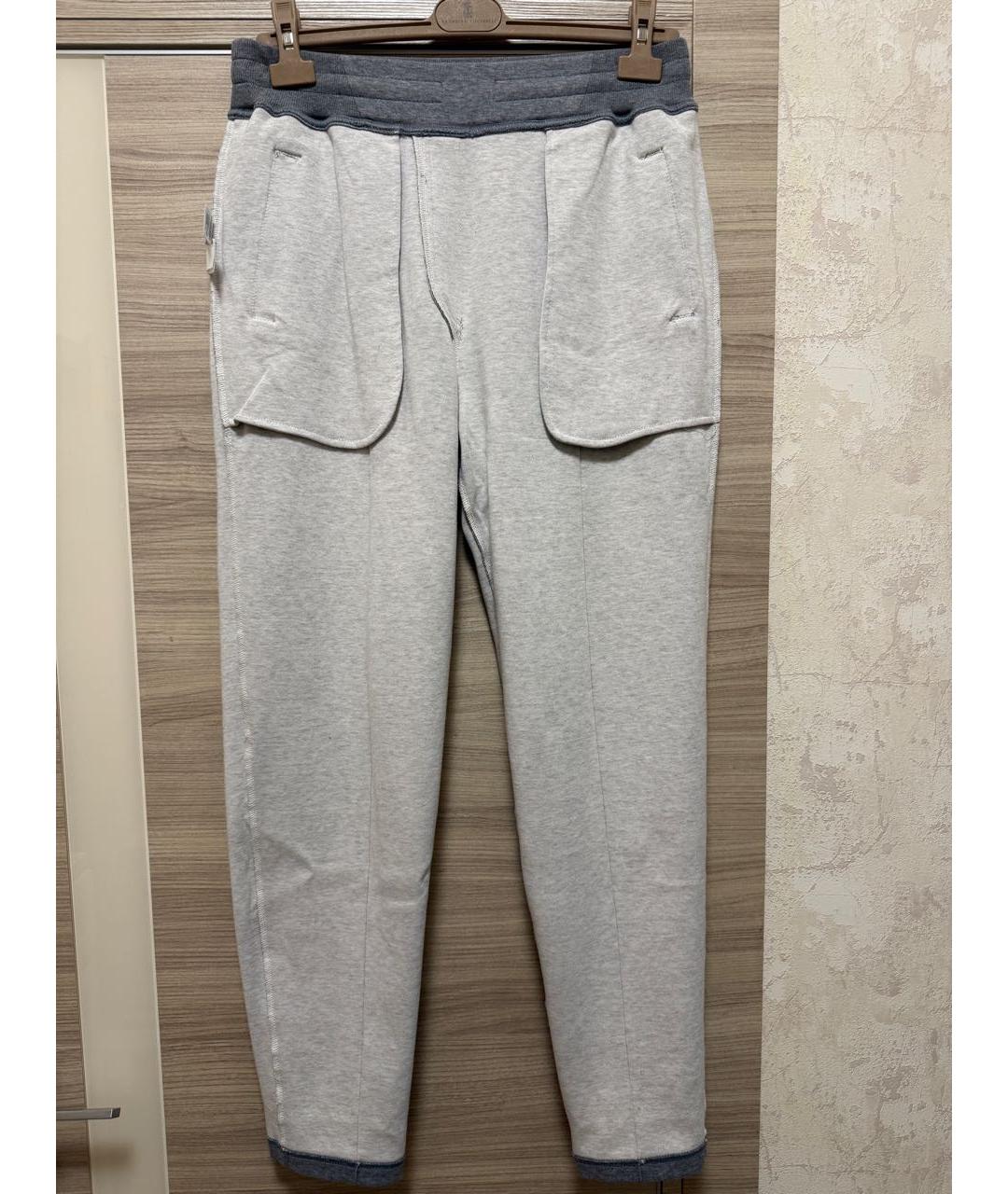 BRUNELLO CUCINELLI Серые хлопковые повседневные брюки, фото 6