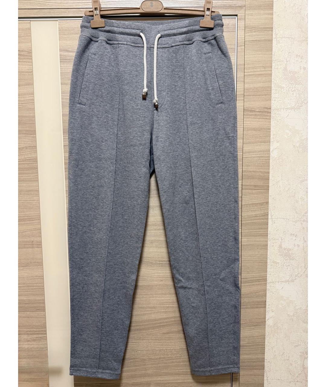 BRUNELLO CUCINELLI Серые хлопковые повседневные брюки, фото 5