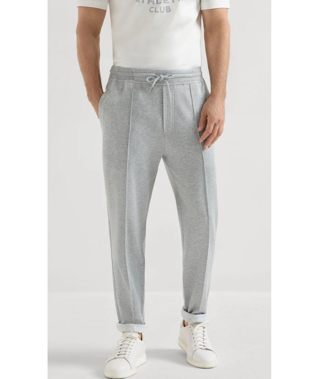 BRUNELLO CUCINELLI Серые хлопковые повседневные брюки, фото 3