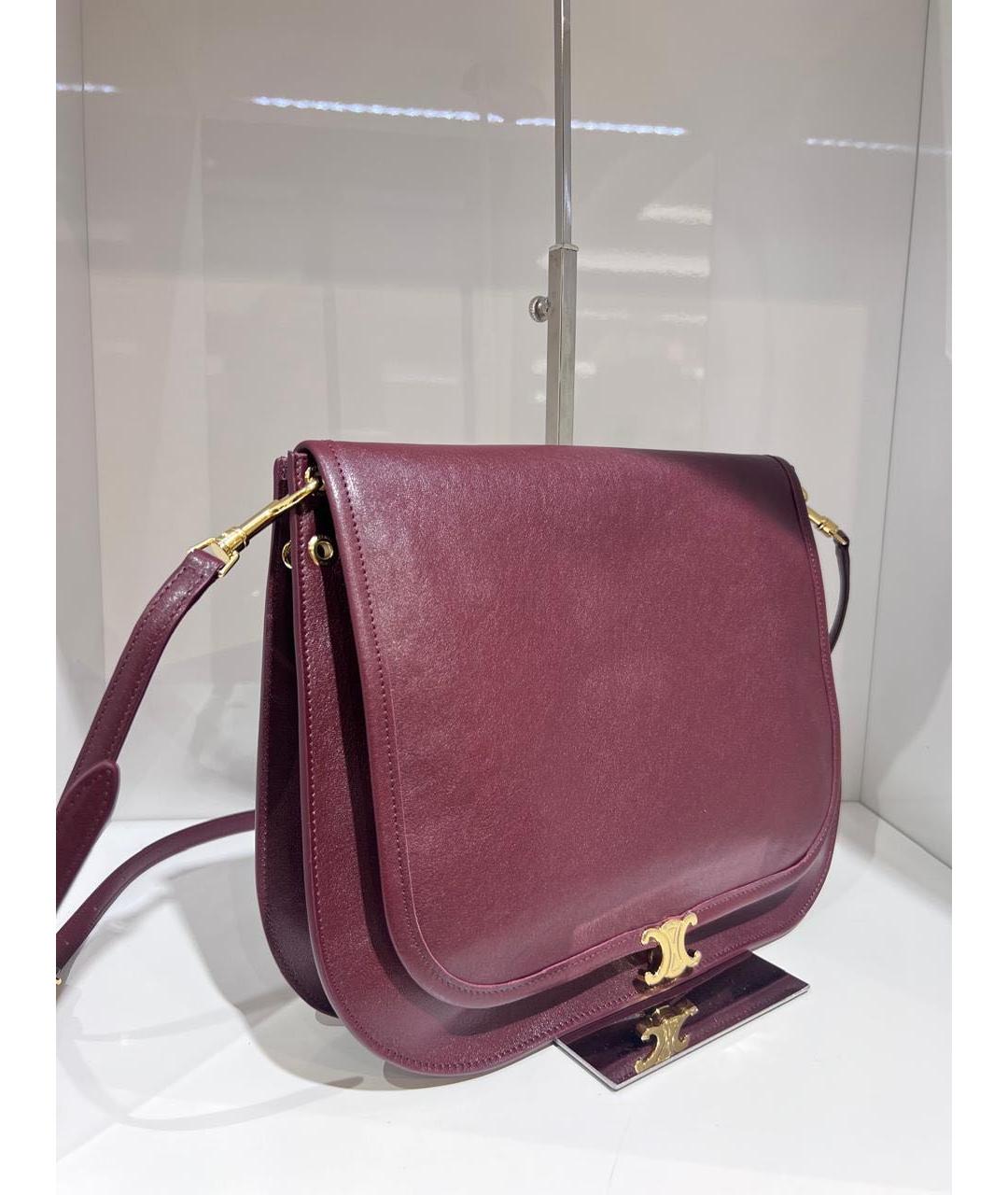 CELINE Бордовая кожаная сумка через плечо, фото 3