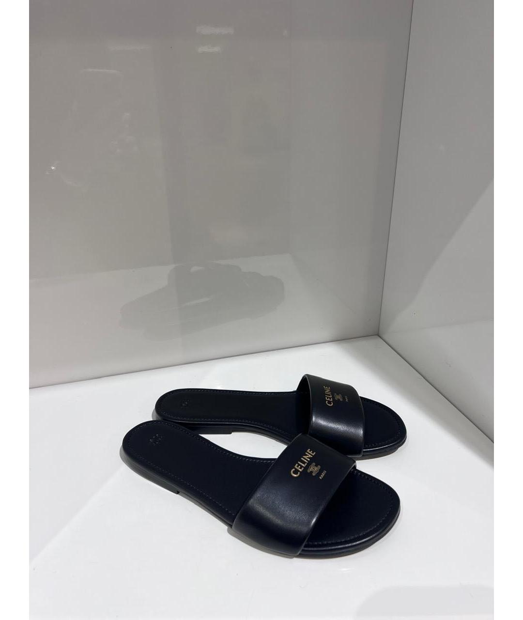 CELINE Черные кожаные шлепанцы, фото 2