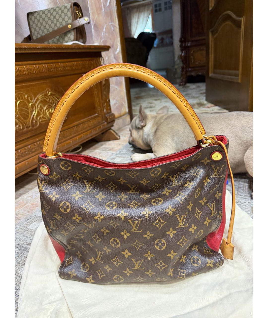 LOUIS VUITTON Коричневая кожаная сумка через плечо, фото 7