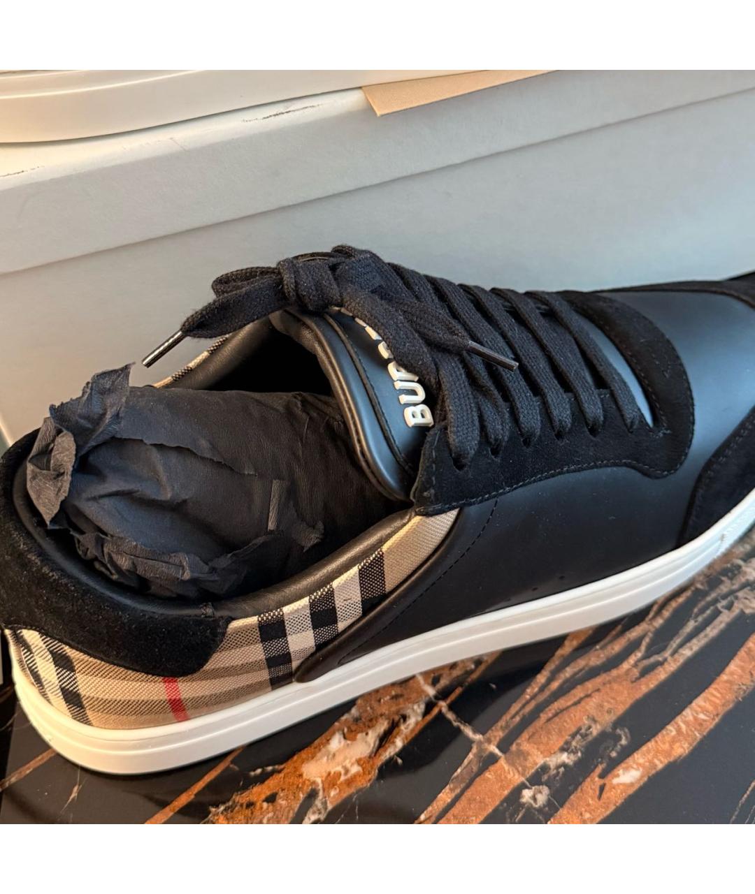 BURBERRY Черные кожаные низкие кроссовки / кеды, фото 4