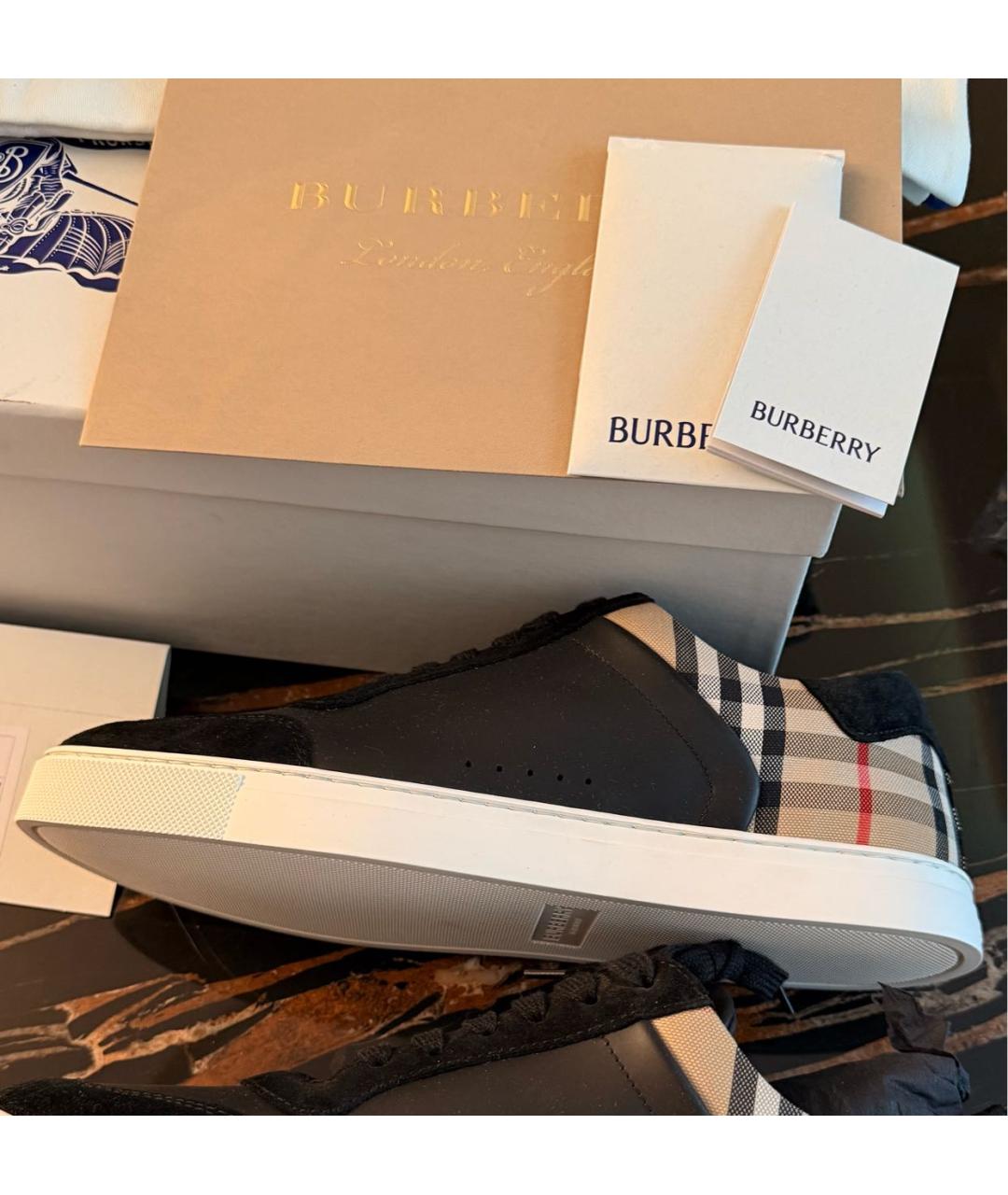 BURBERRY Черные кожаные низкие кроссовки / кеды, фото 5