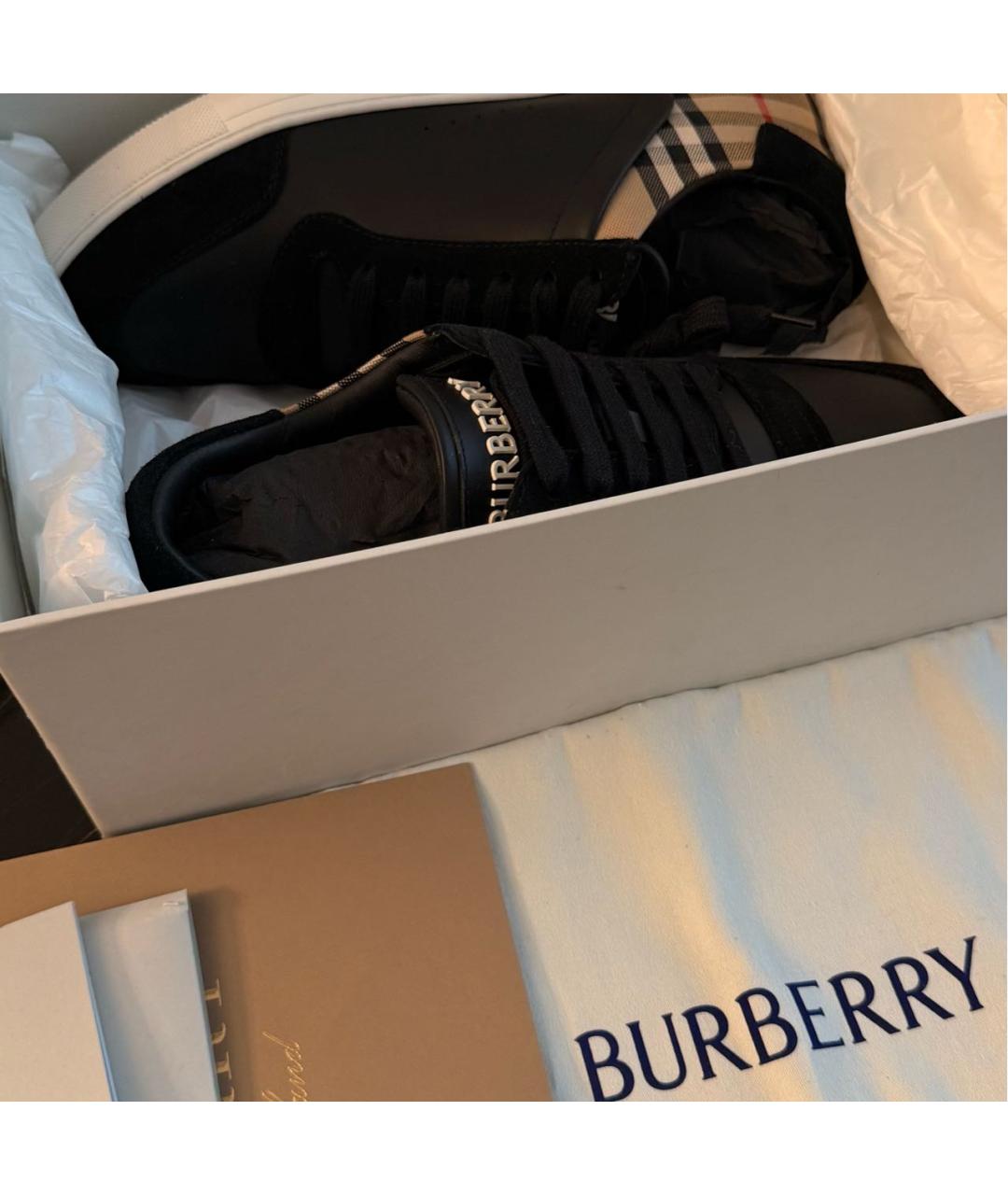 BURBERRY Черные кожаные низкие кроссовки / кеды, фото 6