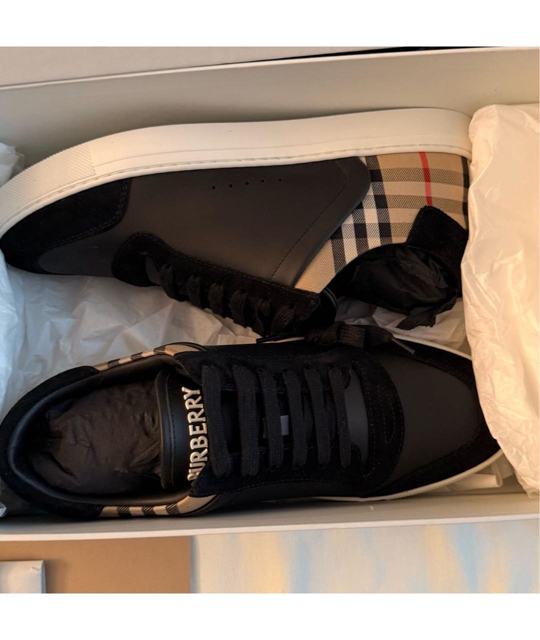 BURBERRY Черные кожаные низкие кроссовки / кеды, фото 3