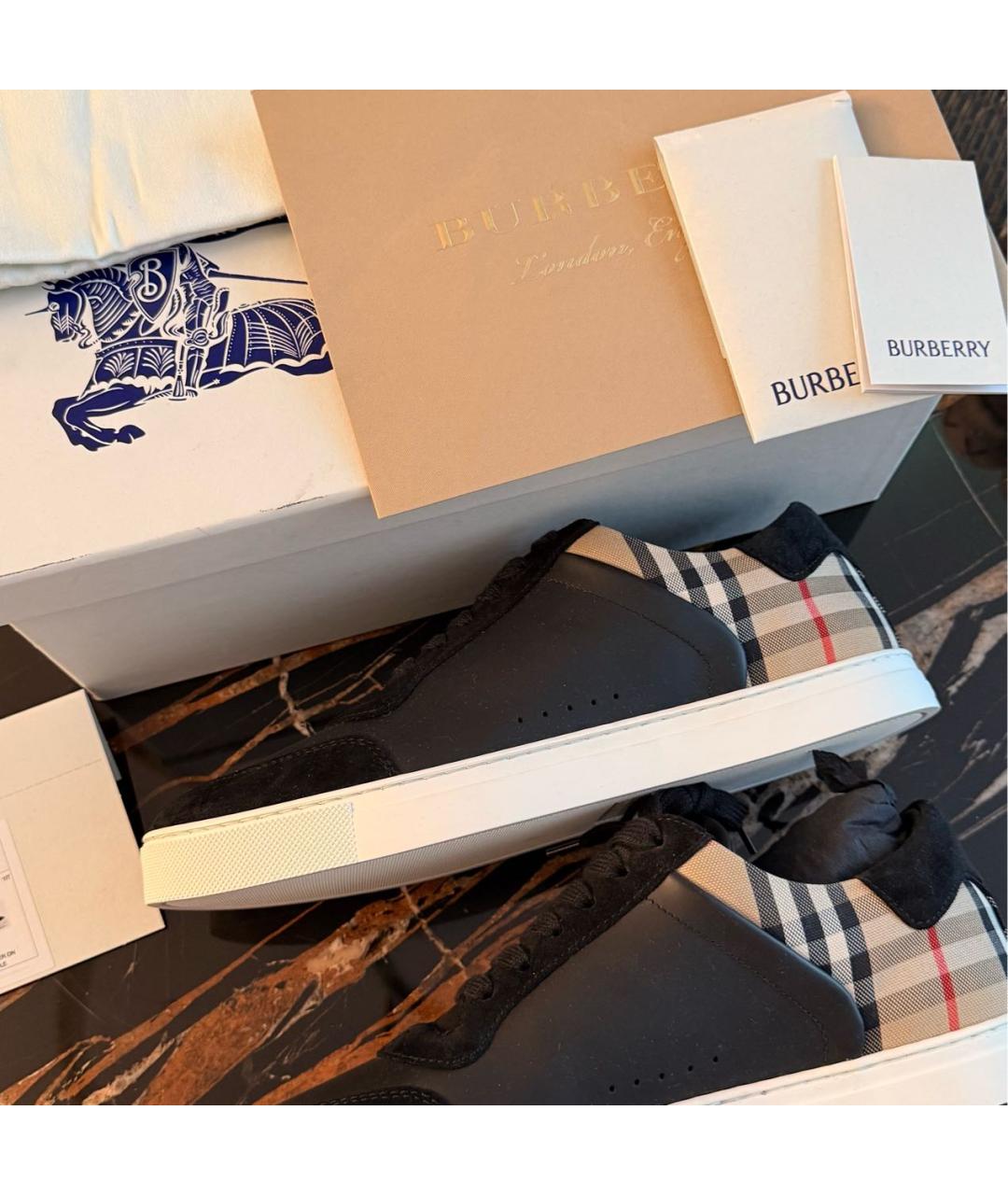 BURBERRY Черные кожаные низкие кроссовки / кеды, фото 7