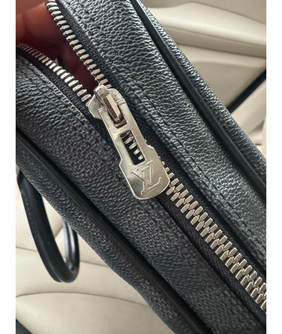 LOUIS VUITTON Антрацитовый кожаный портфель, фото 4