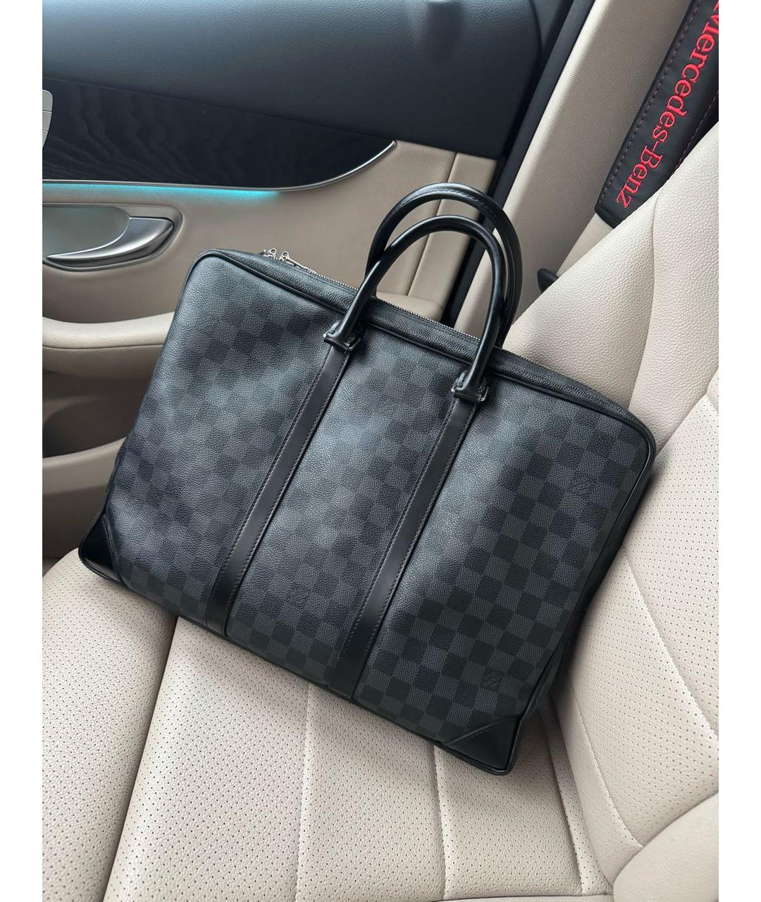 LOUIS VUITTON Антрацитовый кожаный портфель, фото 2