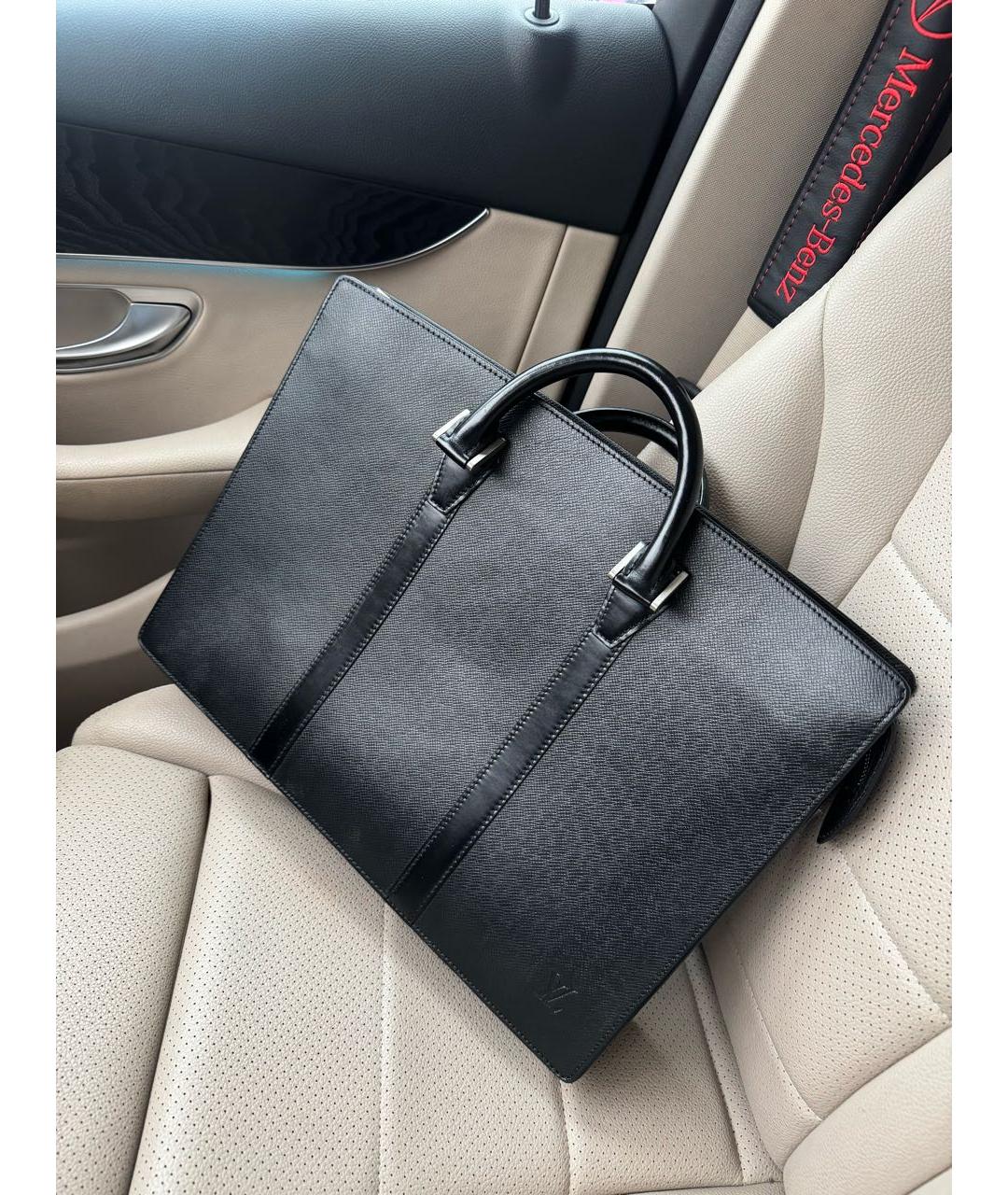 LOUIS VUITTON Черный кожаный портфель, фото 2