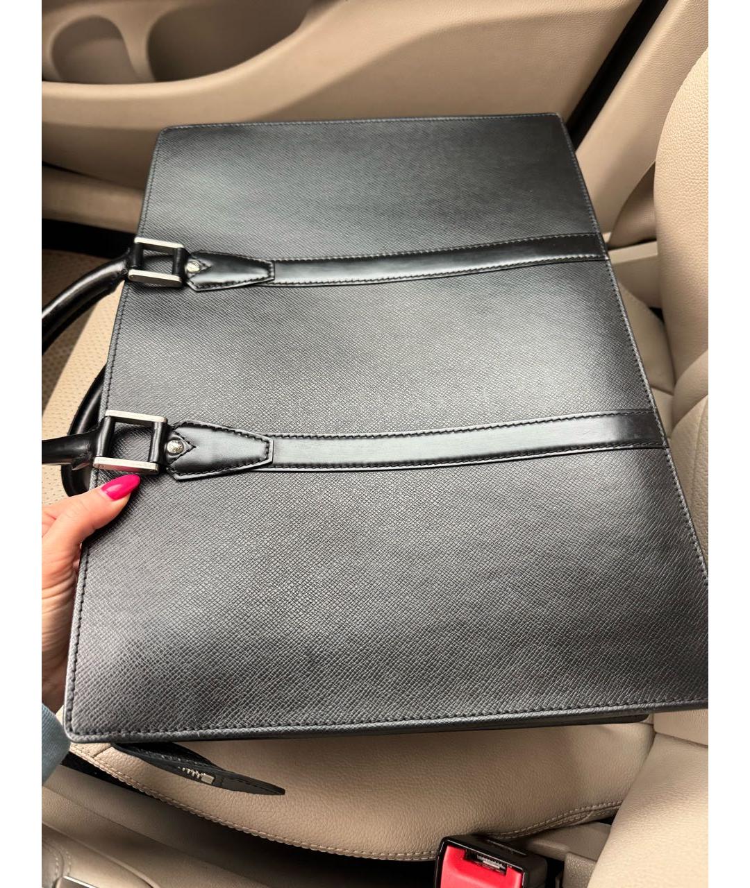 LOUIS VUITTON Черный кожаный портфель, фото 5