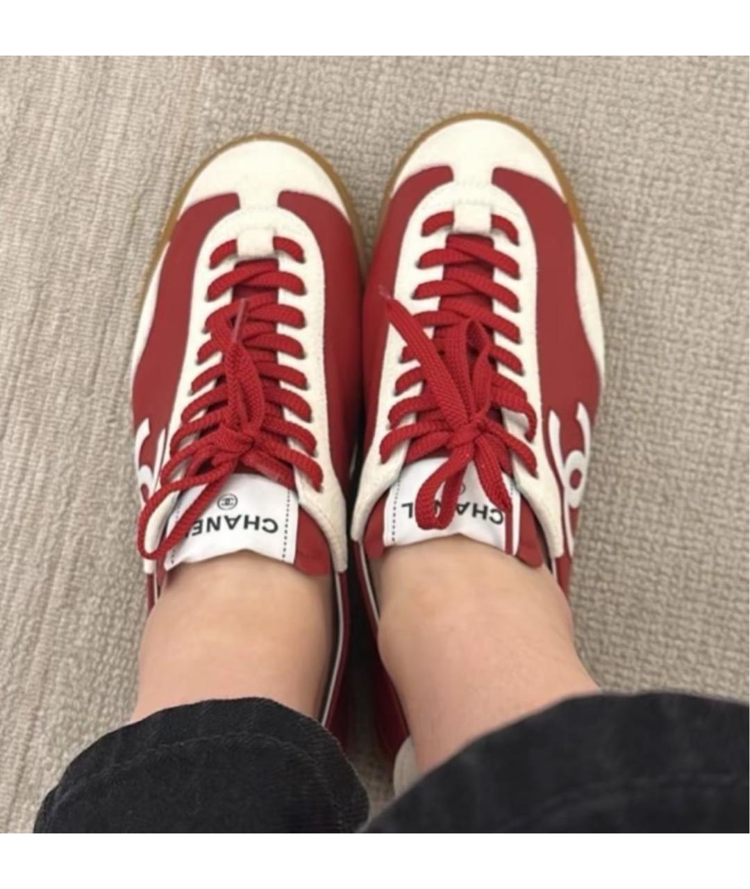 CHANEL Красные кожаные кеды, фото 4