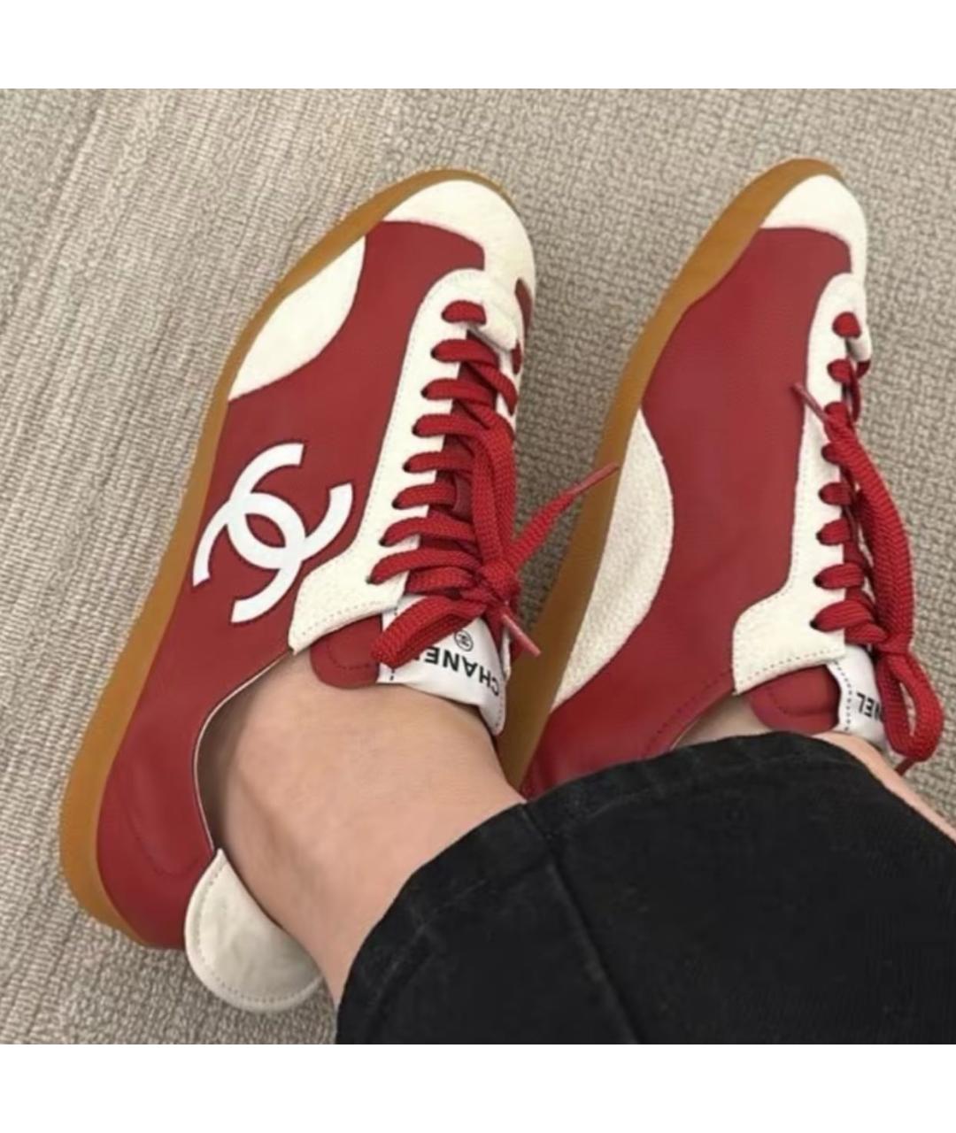 CHANEL Красные кожаные кеды, фото 3