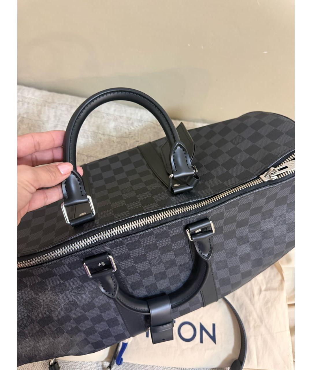 LOUIS VUITTON Темно-синяя кожаная дорожная/спортивная сумка, фото 6