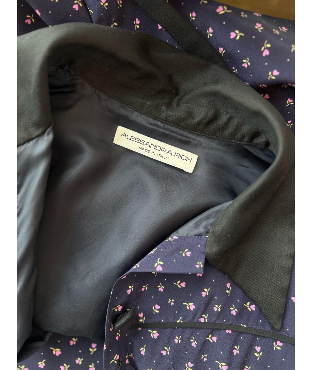 ALESSANDRA RICH Темно-синее шелковое платье, фото 3