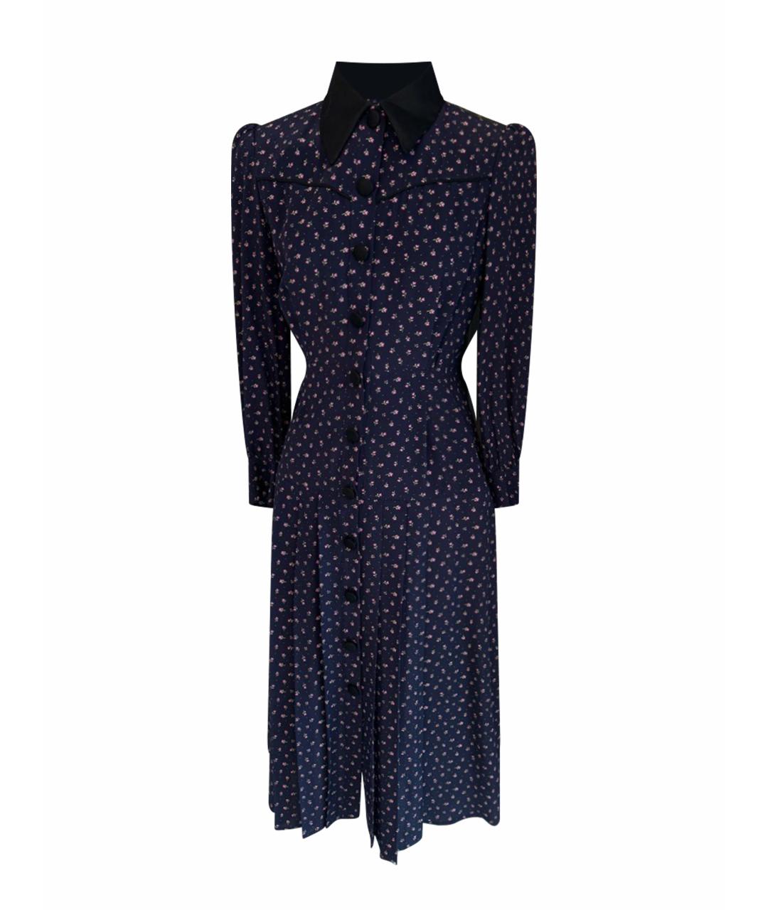 ALESSANDRA RICH Темно-синее шелковое платье, фото 1