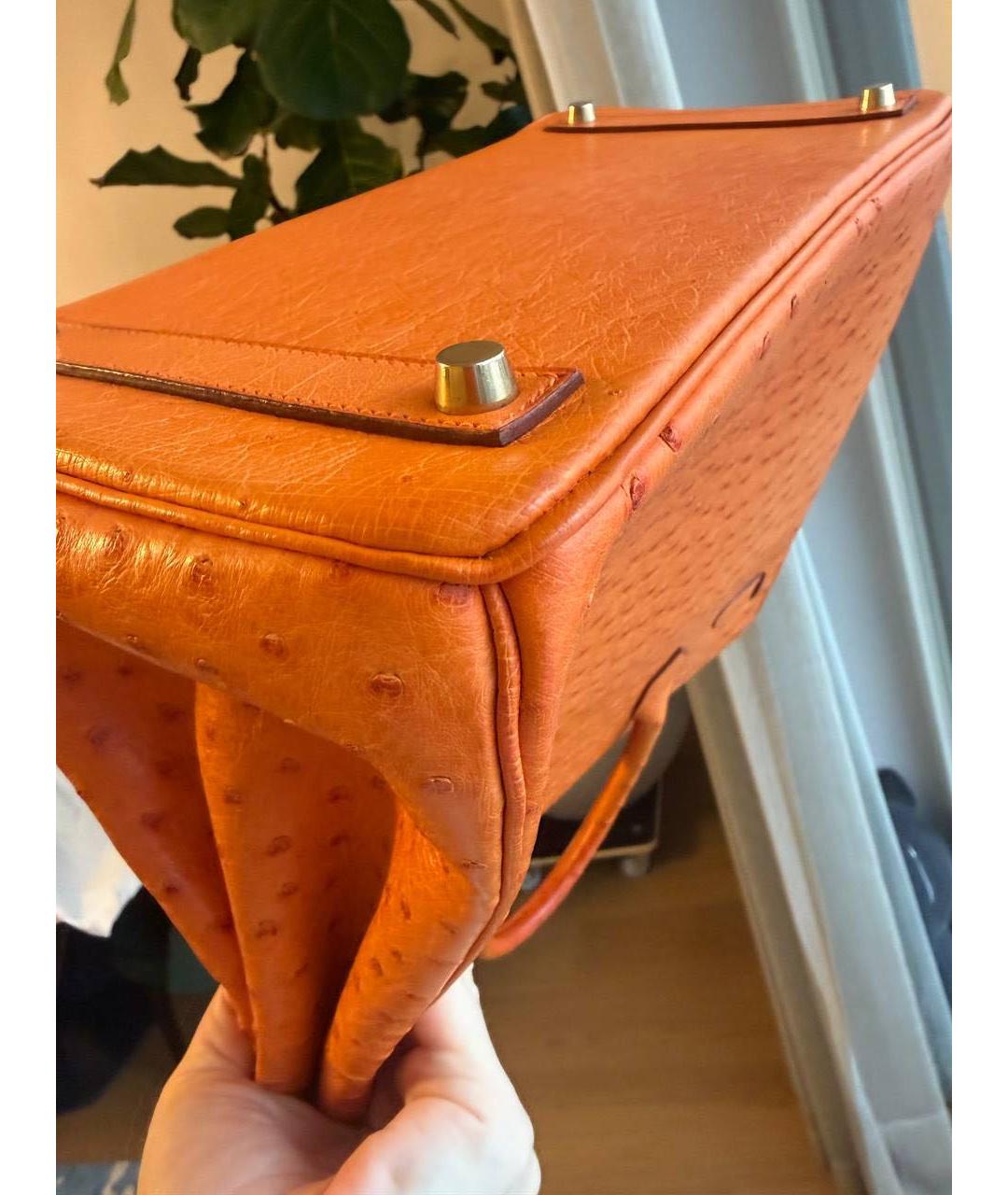 HERMES Оранжевая сумка с короткими ручками из экзотической кожи, фото 7