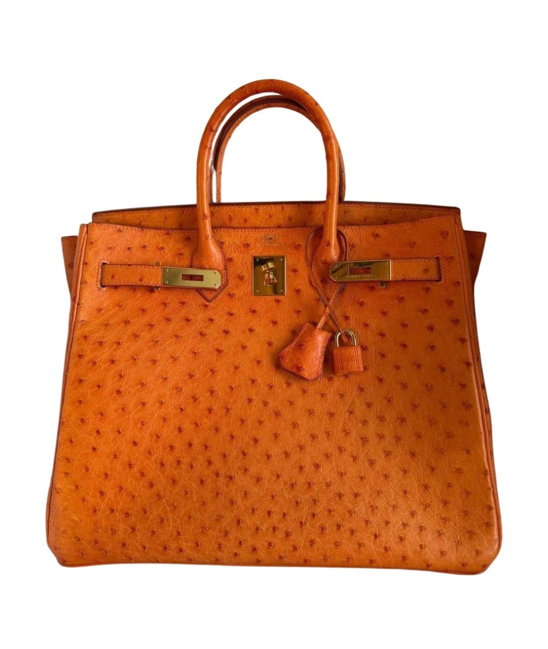 HERMES Оранжевая сумка с короткими ручками из экзотической кожи, фото 1