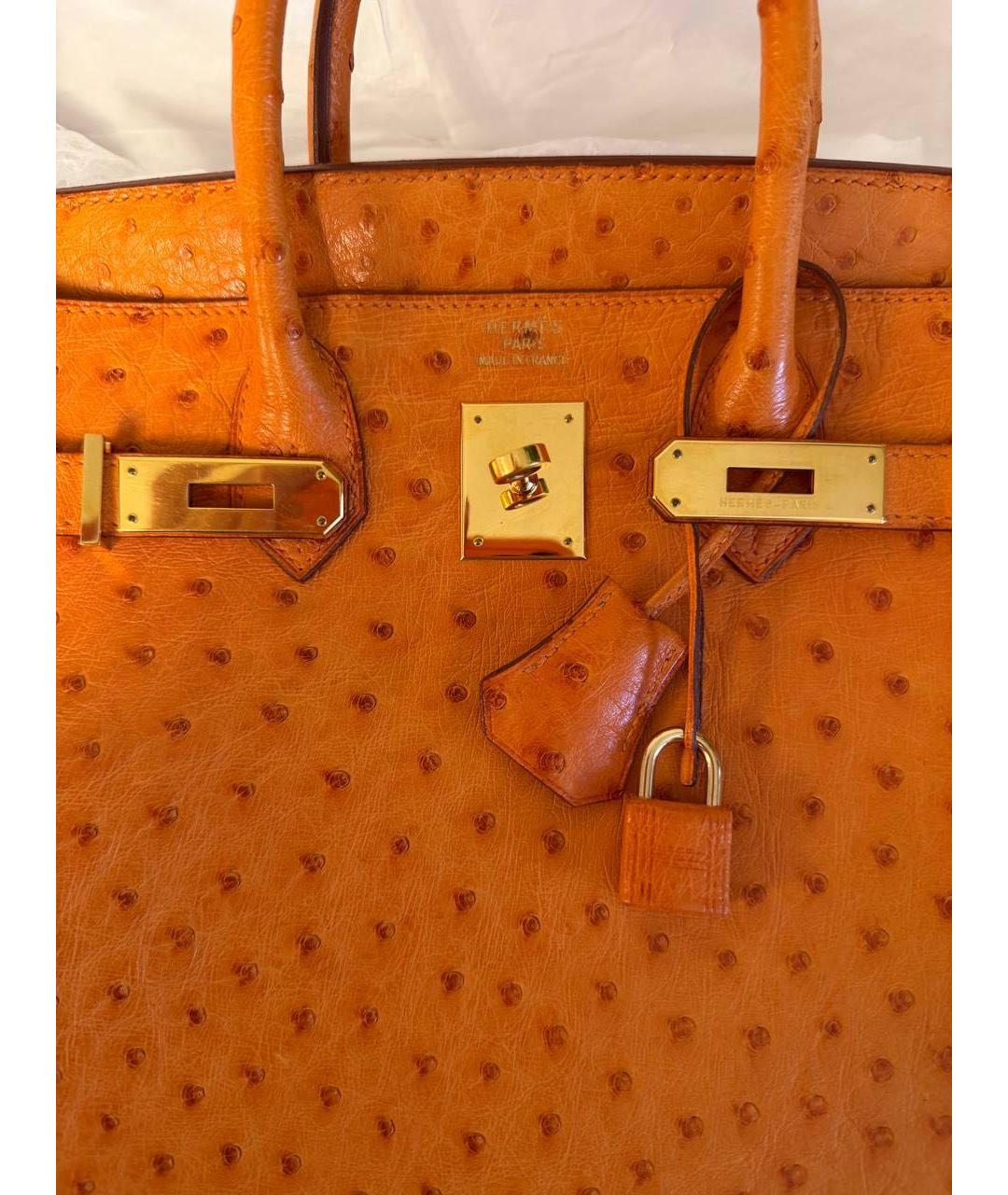 HERMES Оранжевая сумка с короткими ручками из экзотической кожи, фото 6