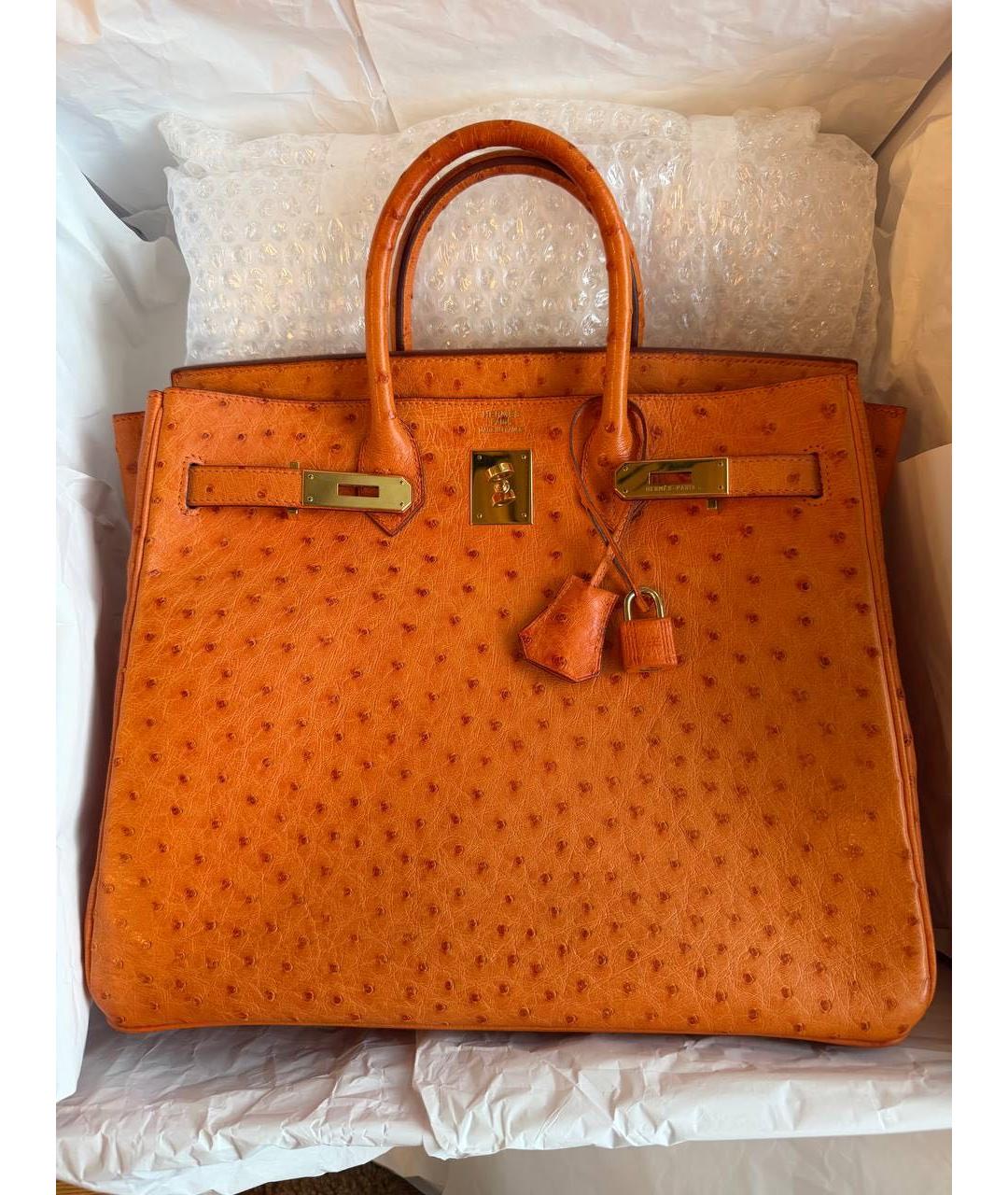 HERMES Оранжевая сумка с короткими ручками из экзотической кожи, фото 9