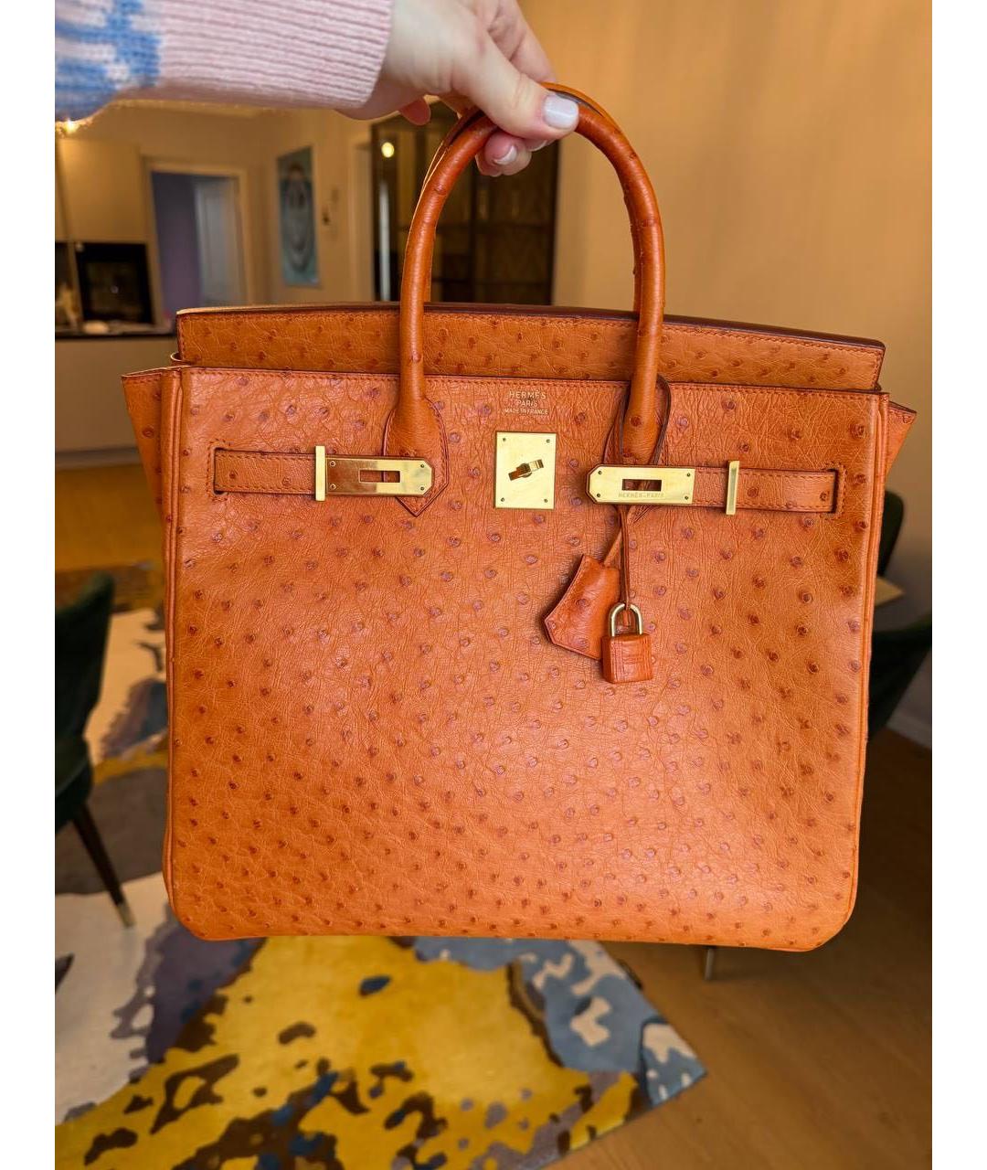 HERMES Оранжевая сумка с короткими ручками из экзотической кожи, фото 2