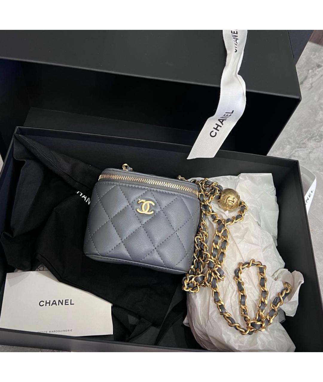 CHANEL Серая кожаная сумка через плечо, фото 5