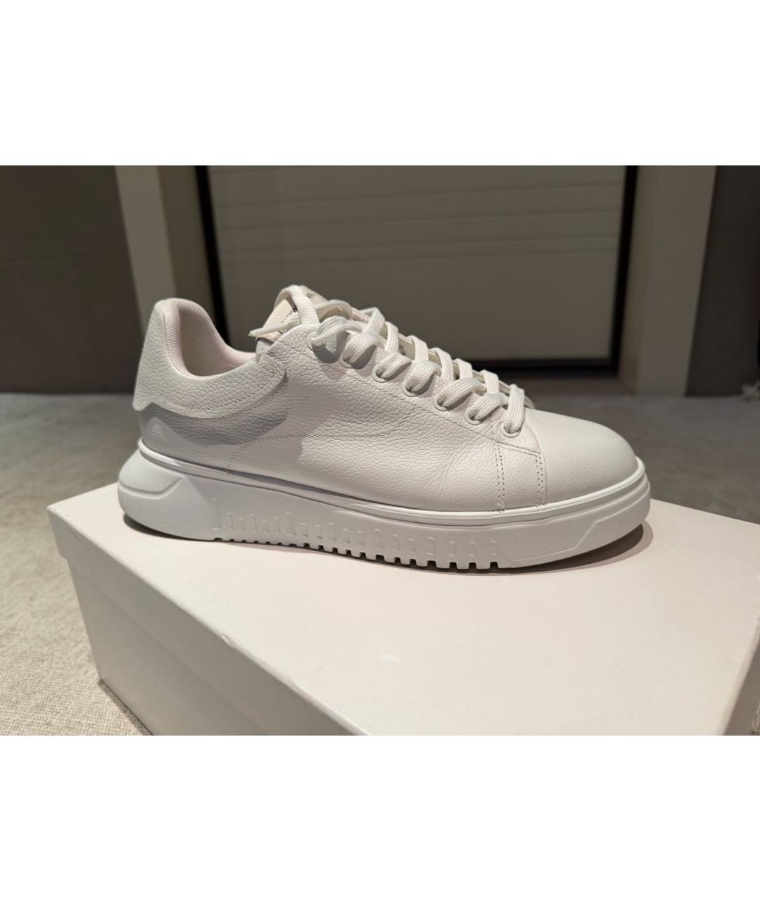 EMPORIO ARMANI Белые кожаные низкие кроссовки / кеды, фото 7