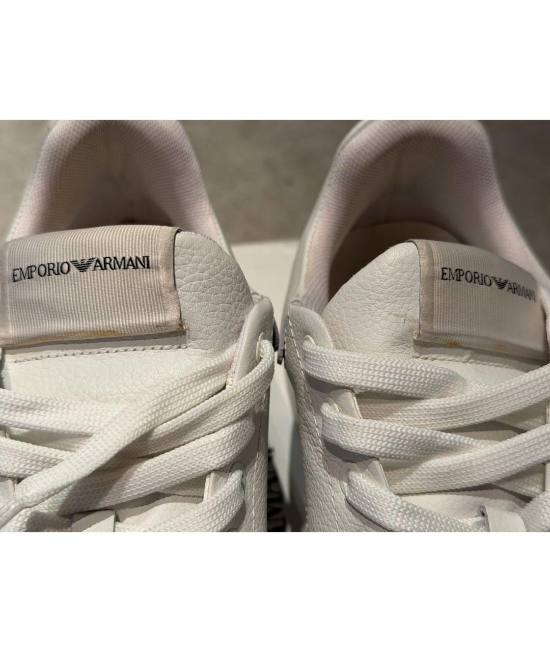 EMPORIO ARMANI Белые кожаные низкие кроссовки / кеды, фото 6