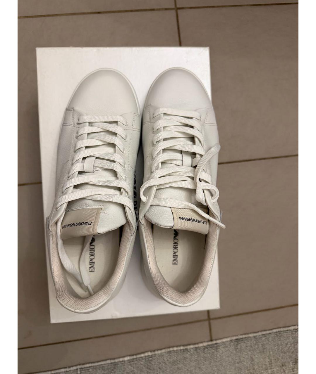 EMPORIO ARMANI Белые кожаные низкие кроссовки / кеды, фото 3