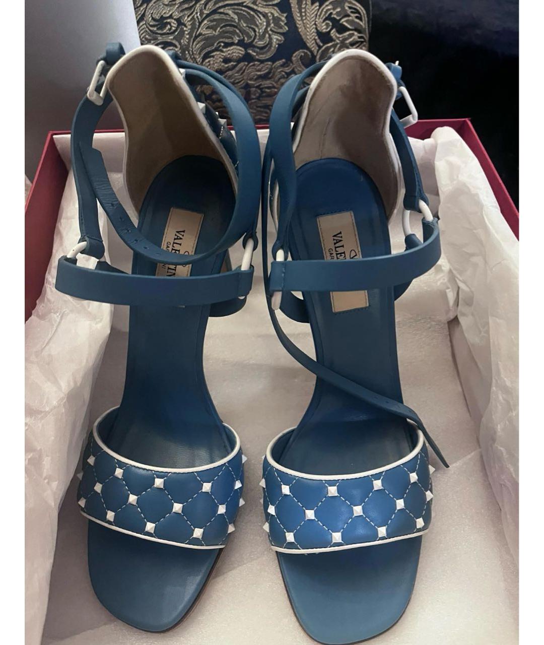 VALENTINO Голубые кожаные босоножки, фото 5