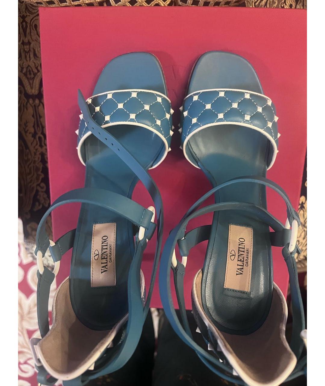 VALENTINO Голубые кожаные босоножки, фото 3